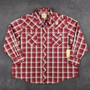 Wrangler Western Pearl Snap Shirt Mens 3XL Red White Plaid Long Sleeve NEW